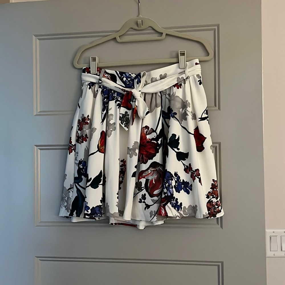 Express White Mini Skirt with Red and Blue Floral Print